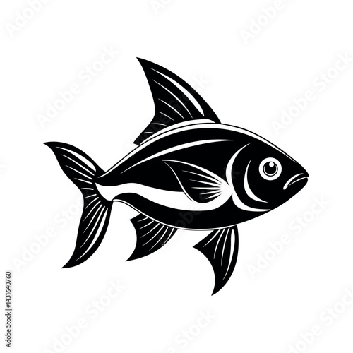 black vector silhouette tetra fish white backgr
