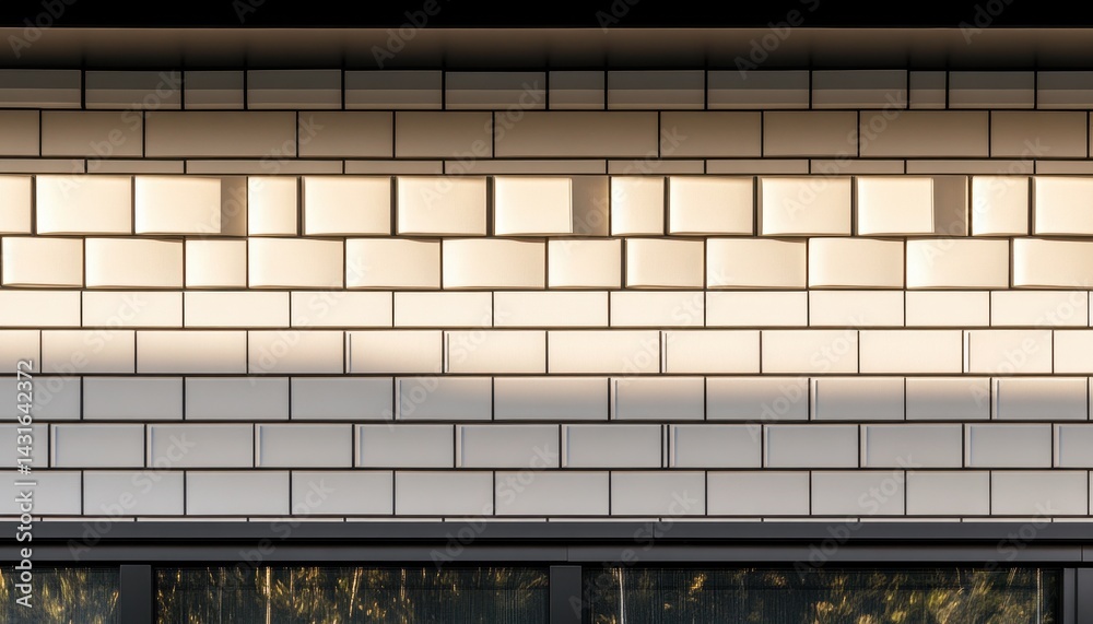 Fototapeta premium Modern facade with light-illuminated tiles