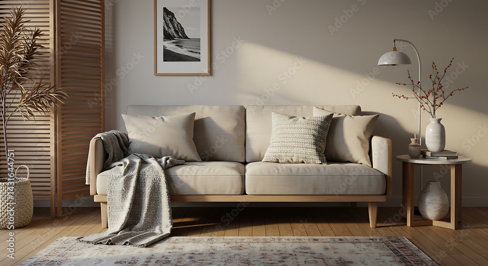 Fototapeta premium Beige Sofa in a Modern Living Room