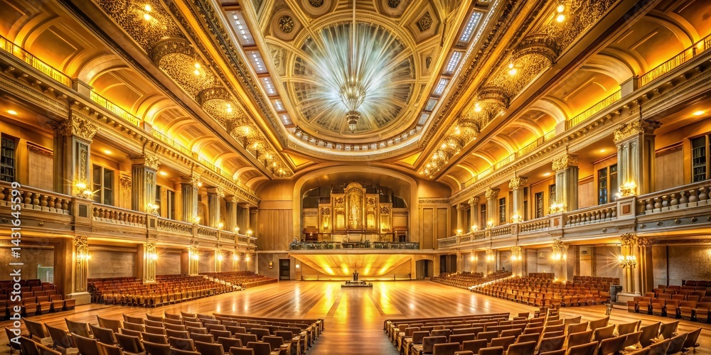 Fototapeta premium Grand Concert Hall Interior, Warm Lighting, Long Exposure Photography