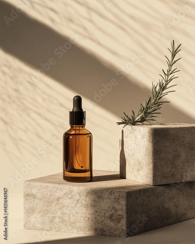 Minimalist Amber Bottle Mockup Rosemary Stone