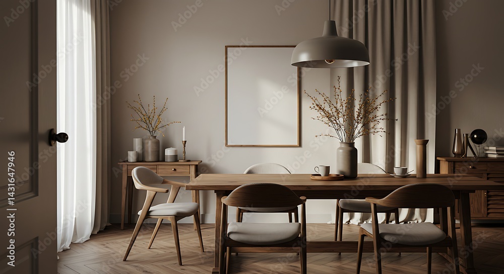 Fototapeta premium Dining Room Interior with Wooden Furniture