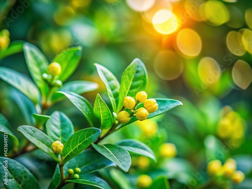Gymnema Sylvestre: Ayurvedic Herb with Yellow Buds & Green Leaves - Nature Stock Photo