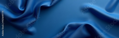 Soft navy blue fabric background features beautiful wavy folds and a large, clean area for text or graphic placement in web banners._00001_