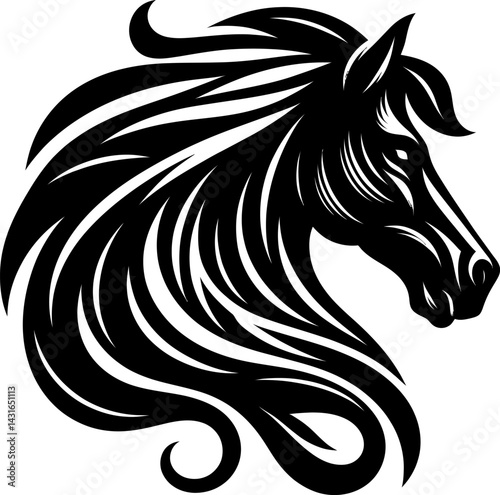 Stallion Head A Striking Black and White Horse Illustration