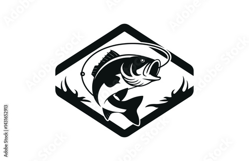 Fishing logo featuring bass fish in vector art style

