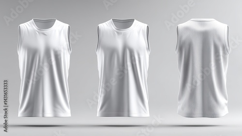 Sleeveless white jersey mockup 3D illustration of basketballstyle tank top isolated