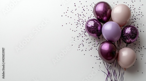 Elegant Purple and Pink Balloons with Confetti