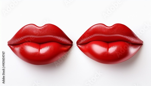 a pair of glossy red lips slightly puckered isolated on white background