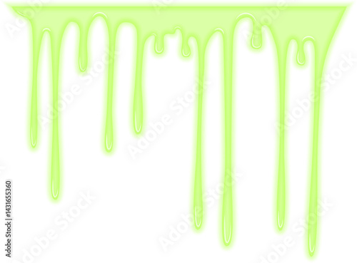 Flowing liquid forming a greasy stain with an irregular shape and dripping effect.