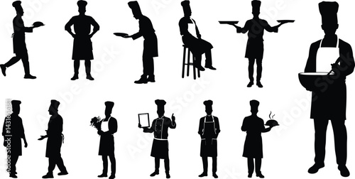 Chef Silhouettes Collection | Black Vector Cooks and Waiters in Action