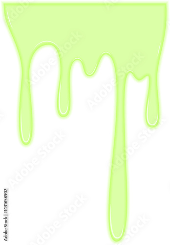 Green toxic liquid forming an uneven stain.