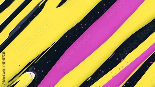 Vibrant paint strokes in yellow, pink, and black create a dynamic visual experience.