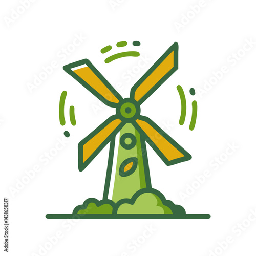 Wind turbine spinning in a green field