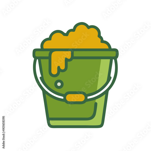 Green bucket filled with yellow paint