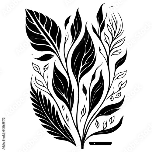 Elegant botanical arrangement with varied leaf types in a monochromatic palette