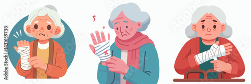 senior people vector set on wrist