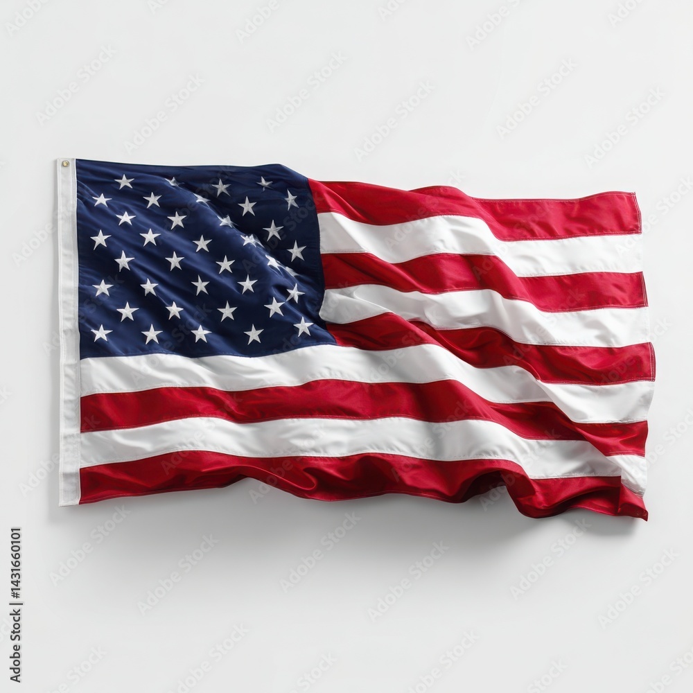 Fototapeta premium Waving american flag close up shot on white background