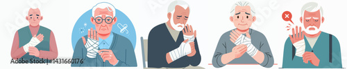 senior people vector set on wrist