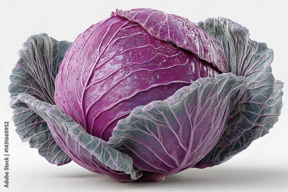 Obraz premium Purple cabbage with vibrant leaves resting on a clean surface showcasing its unique texture and color