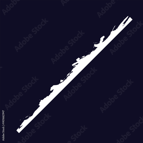 white paint brush stroke on a dark blue background. The edges of the stroke are uneven and textured, suggesting a dry brush or a quick application of paint.