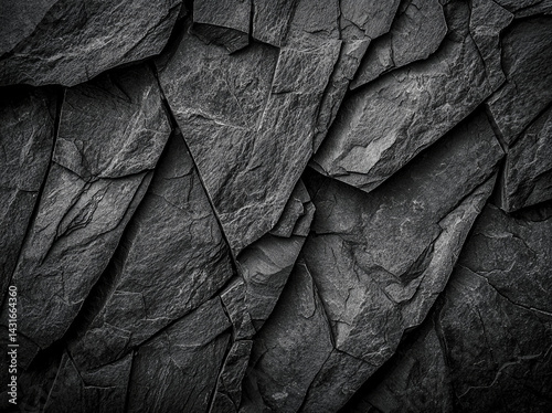 close up of textured black rock surface, showcasing intricate layers and patterns of stone, evoking sense of natural beauty and strength