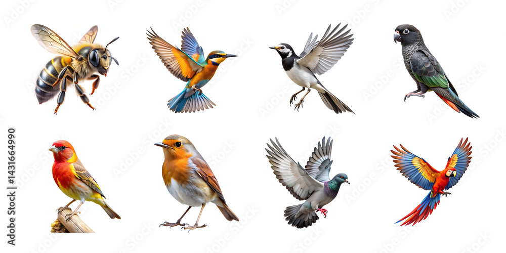 Fototapeta premium A group of flying creatures on transparent background