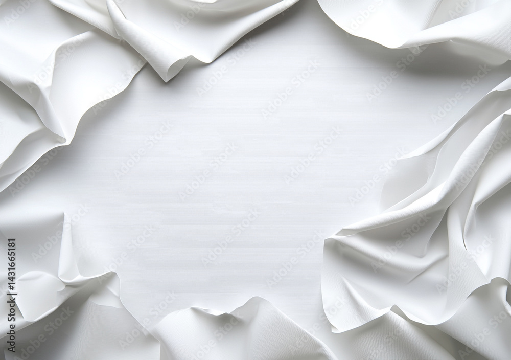 Obraz premium white sheet of paper with creases, surrounded by soft, flowing fabric, creates serene and minimalist composition. gentle folds add texture and depth, evoking sense of calm and simplicity