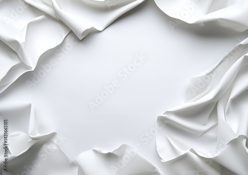 white sheet of paper with creases, surrounded by soft, flowing fabric, creates serene and minimalist composition. gentle folds add texture and depth, evoking sense of calm and simplicity