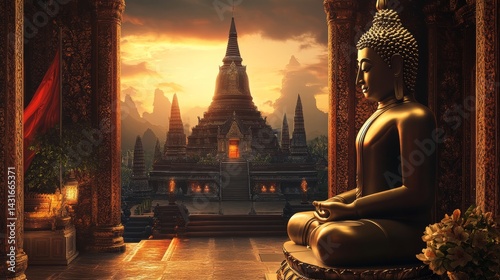 Thai Buddha statue Thai temple background 