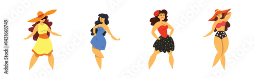 Plump, Overweight, Plus Size Curvy Woman Character Vector Set