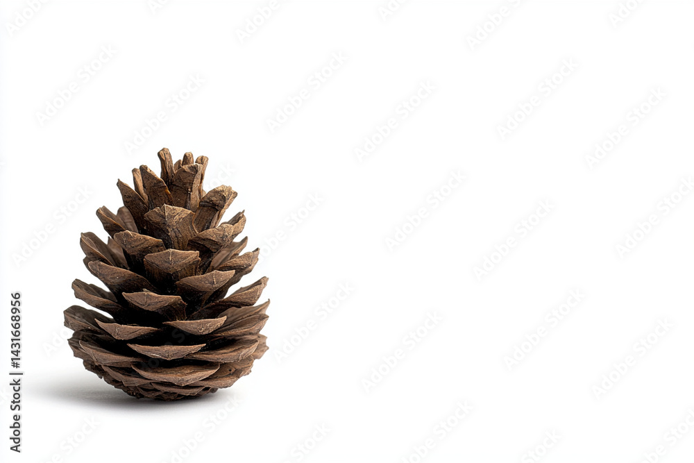 Brown pinecone with rough texture on a white background, highlighting natural beauty and intricate details Brown pinecone with rough texture on a white background, highlighting natural beauty and intricate details