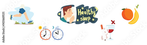 Tips for Better Sleep and Healthy Night Rest Vector Set