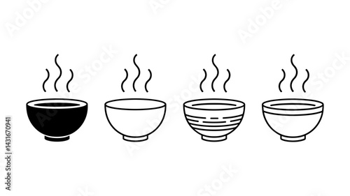 Steaming Bowls of Comfort: An illustration of four diverse bowls, each emitting delicate wisps of steam, offering a visual narrative of warmth and the comforting allure of a hearty meal.