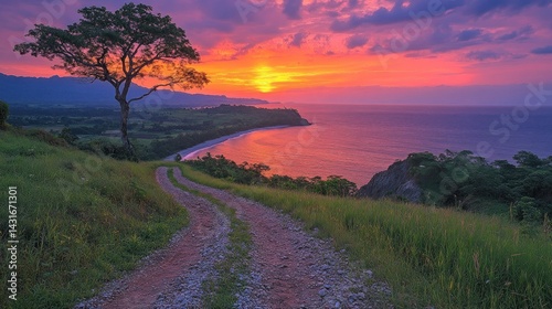 Scenic coastal sunset pathway