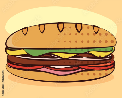 Sub sandwich hoagie style. Vector