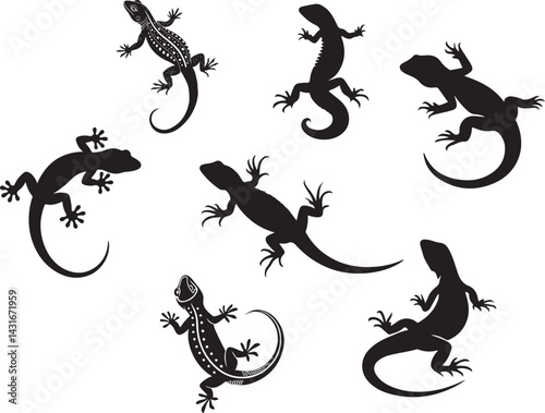 set of lizards silhouettes vector