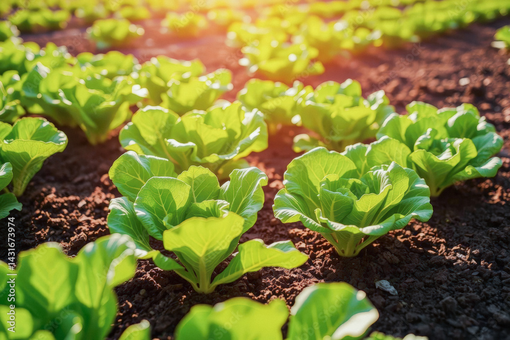 Freshly Grown Lettuce Plants in a Farm Field