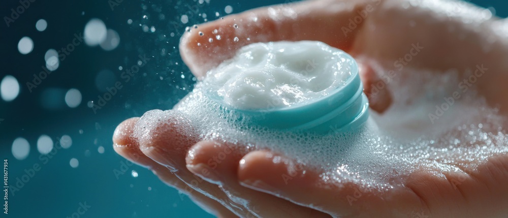 Fototapeta premium Close-up of a person's hand applying a medicated cream or ointment to treat an infected or irritated area of the skin