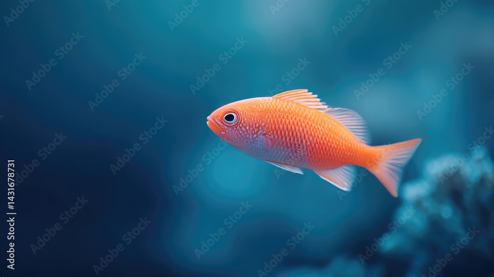 Naklejka premium lone vibrant neon-colored fish swims against minimalistic backdrop