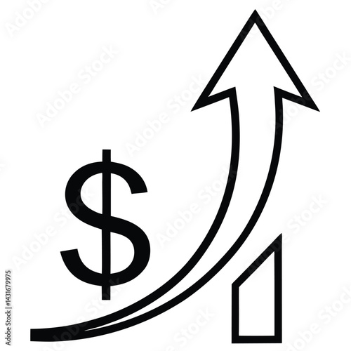 Dollar Sign Icon with Upward Arrow for Financial Growth