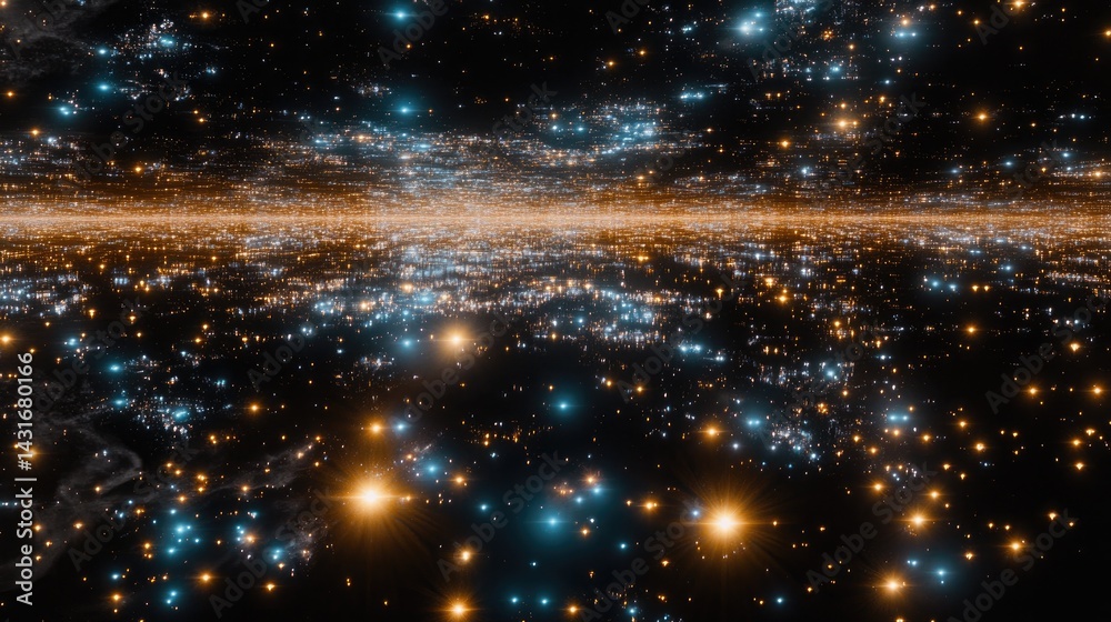 Naklejka premium Stars create a dazzling array of lines and glowing points against a dark backdrop, evoking a vibrant celestial tapestry