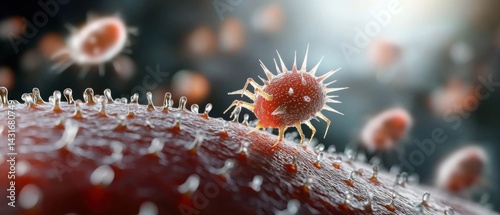 Highly magnified view of scabies mites, parasitic arthropods, burrowing and infesting the skin and causing intense itching and irritation