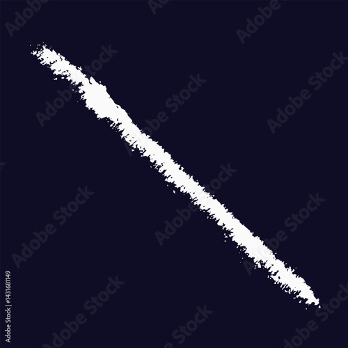white paint brush stroke on a dark blue background. The edges of the stroke are uneven and textured, suggesting a dry brush or a quick application of paint.