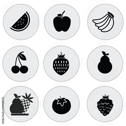 Fruit silhouette illustration Design Fruit vector icon set box