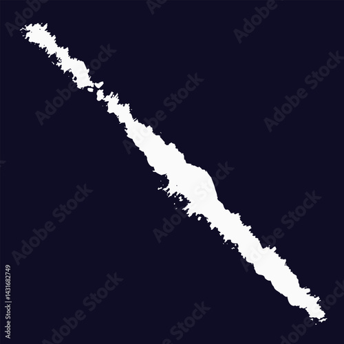 white paint brush stroke on a dark blue background. The edges of the stroke are uneven and textured, suggesting a dry brush or a quick application of paint.