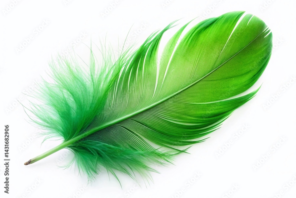 Lightweight Green Feather on White Background - Minimalist PNG Image Lightweight Green Feather on White Background - Minimalist PNG Image