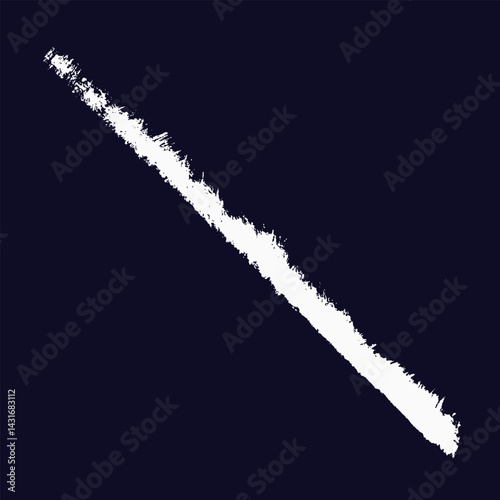 white paint brush stroke on a dark blue background. The edges of the stroke are uneven and textured, suggesting a dry brush or a quick application of paint.