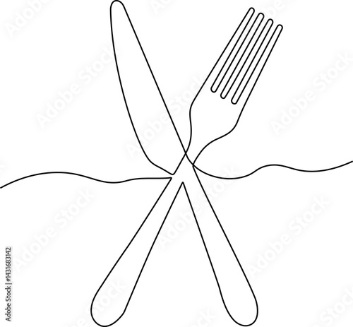 Continuous one line drawing Fork and Knife Single Line Vector Illustration