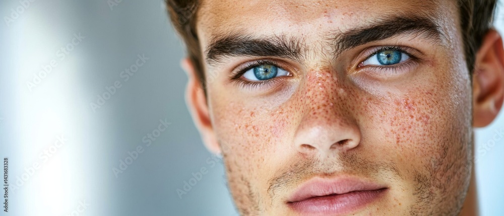 custom made wallpaper toronto digitalClose-up portrait of a teenager's face showing signs of an acne-like bacterial infection, with inflamed, reddened and blemished skin.